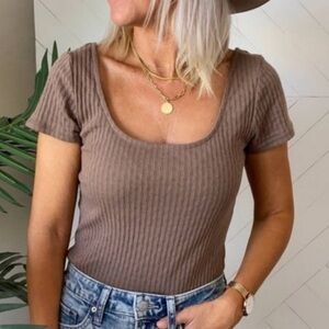 NWT Wild Fable • brown ribbed body suit